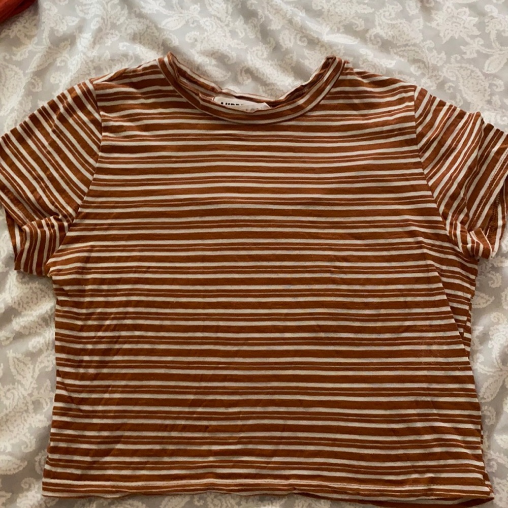 Orange and white striped crop top (L)